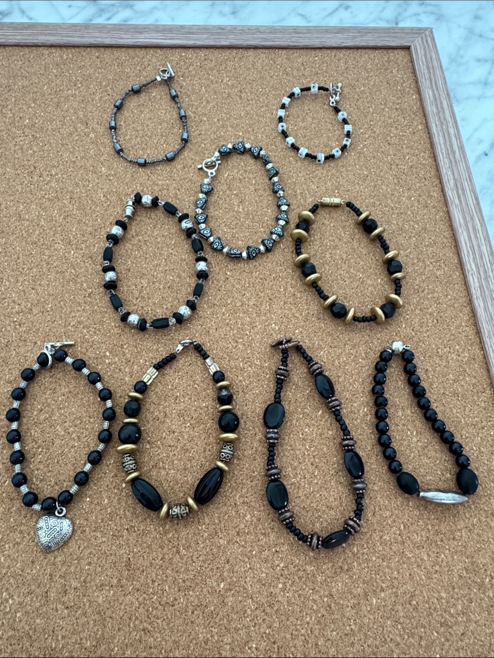 Black Beaded Women's Bracelet Bundle - Classic Mixed Bead Set